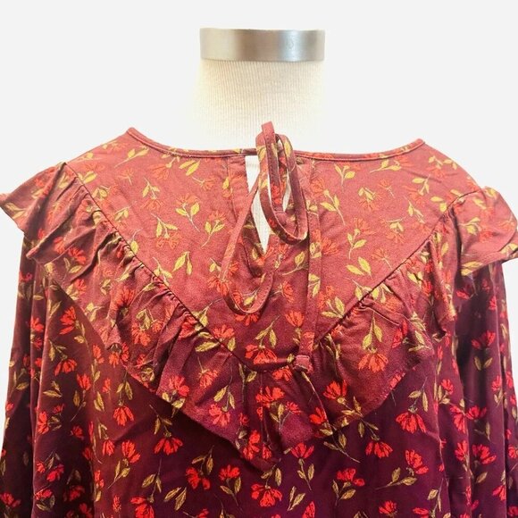 NWT SONOMA Women Long Sleeve Keyhole Neck Pullover Red Floral Shirt Plus Sz 2X - Picture 2 of 12